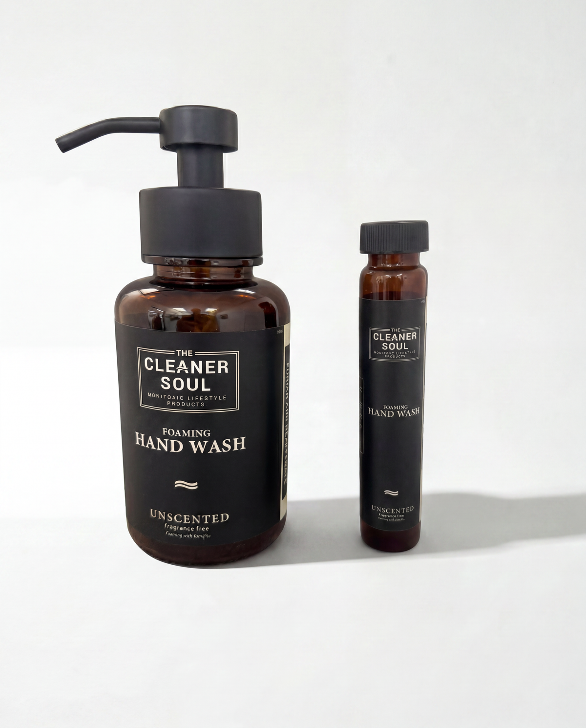 Hand wash bottle and refill vial